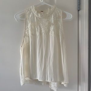 Free People White Lace High Necked Top